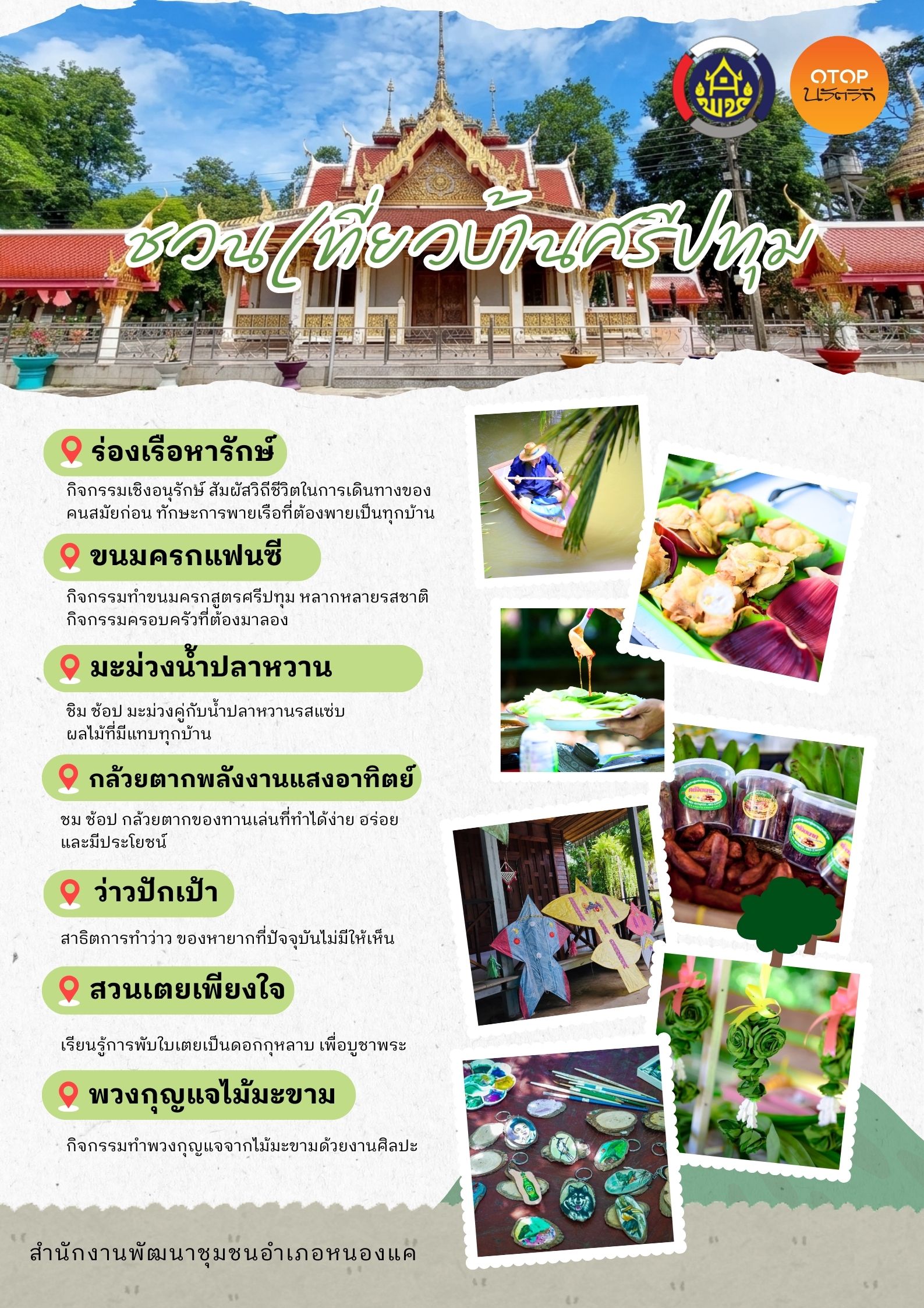  สพอ.หนองแค ชวนเที่ยวชุมชนนวัตวิถี บ้านศรีปทุม หมู่ที่ 8 ตำบลหนองโรง