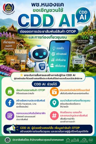 พช.หนองแค ขอเชิญชวนใช้ “CDD AI” CDD AI ต่อยอดการประชาสัมพันธ์สินค้า OTOP และการท่องเที่ยวชุมชน