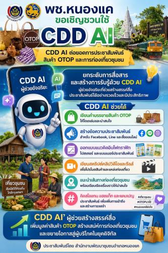 พช.หนองแค ขอเชิญชวนใช้ “CDD AI” CDD AI ต่อยอดการประชาสัมพันธ์สินค้า OTOP และการท่องเที่ยวชุมชน